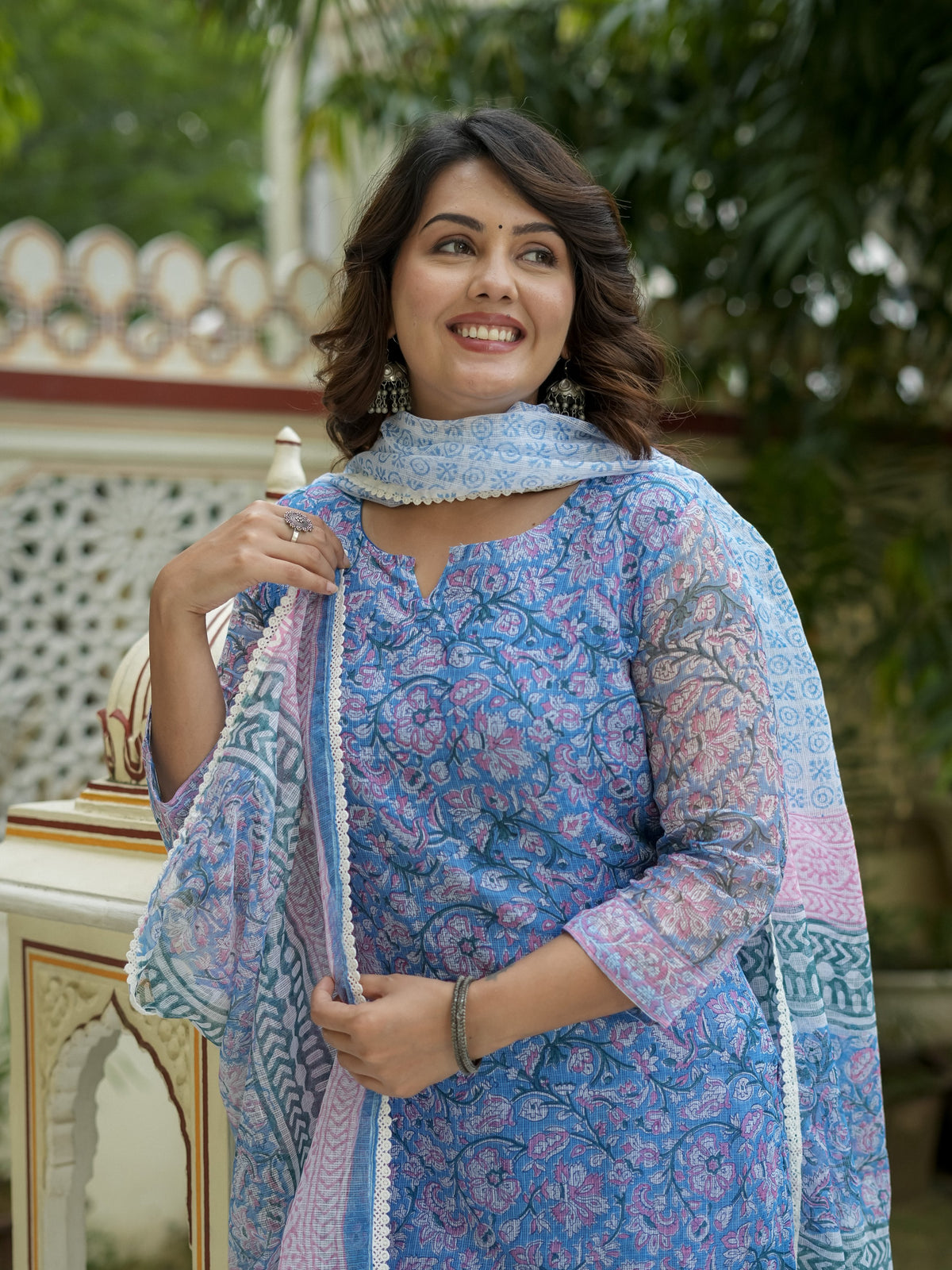 Blue Printed Straight Kurta Set for Women - Image 4