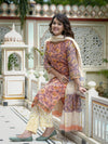 Peach Printed Kurta Set For Women - Main Image