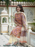 Peach Printed Kurta Set For Women