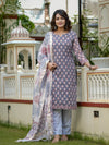 Grey Printed Straight Kurta Set for Women - Image 4