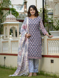 Grey Printed Straight Kurta Set for Women