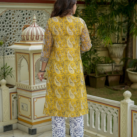 Mustard Printed Kurta Set With Dupatta for Women - Image 5