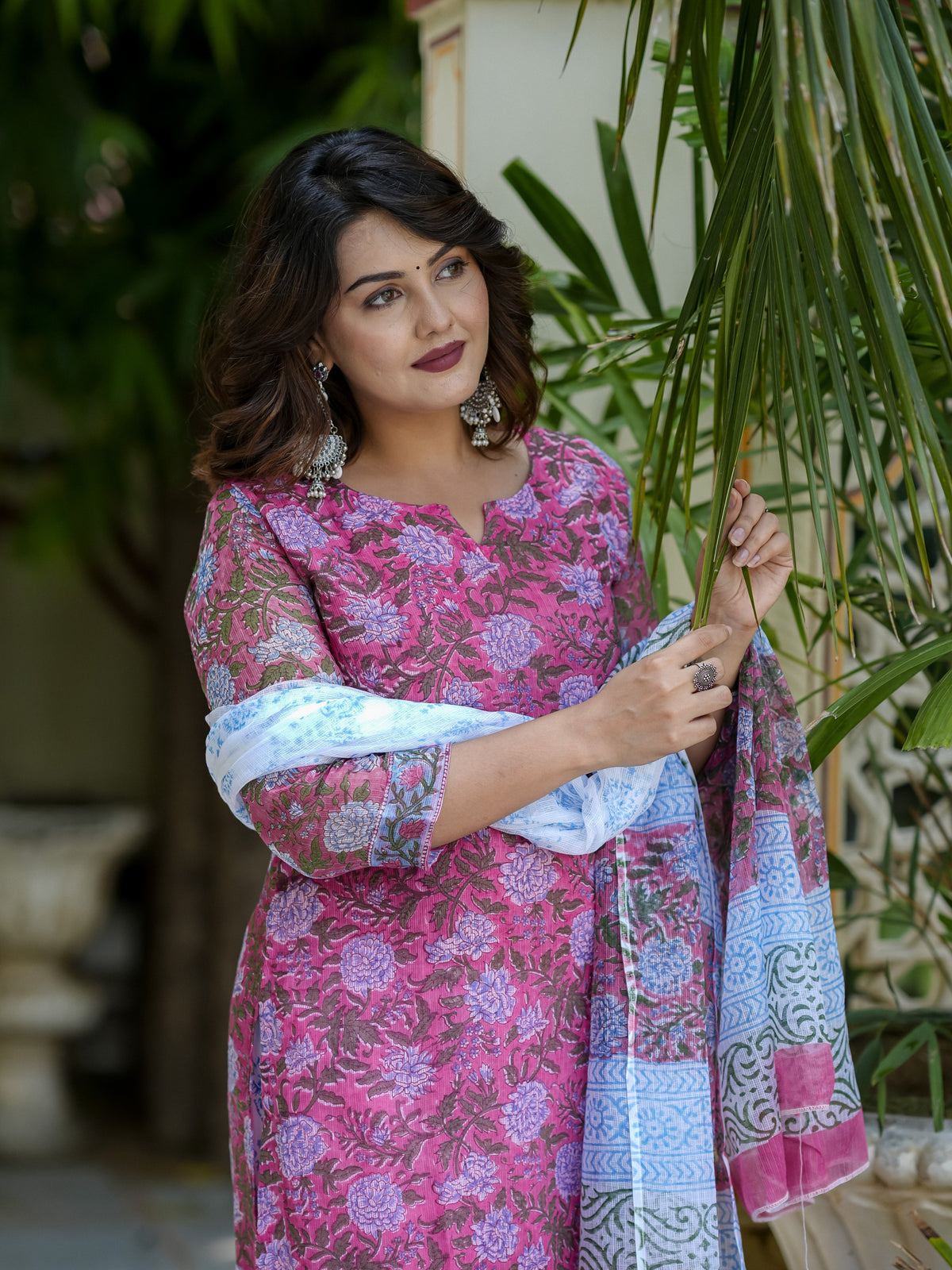 Pink Floral Print Kurta Set for Women - Image 4