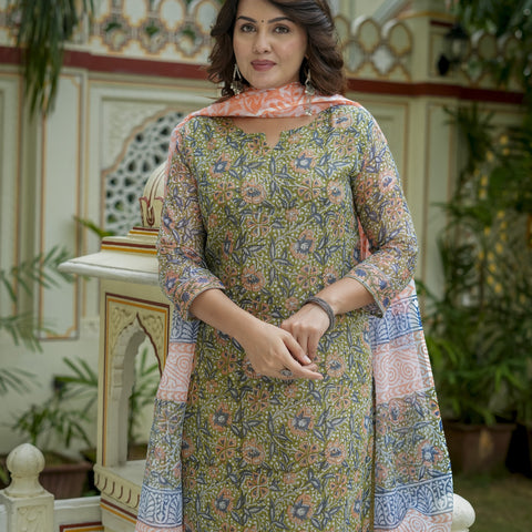 Green Floral Print Straight Kurta for Women - Image 4