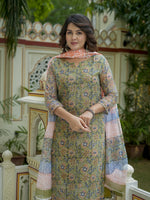 Green Floral Print Straight Kurta for Women