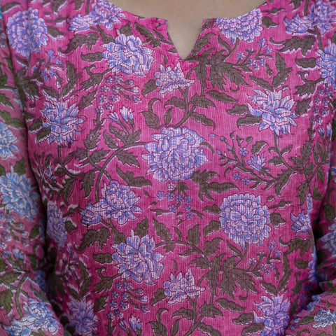 Pink Floral Print Kurta Set for Women - Image 3