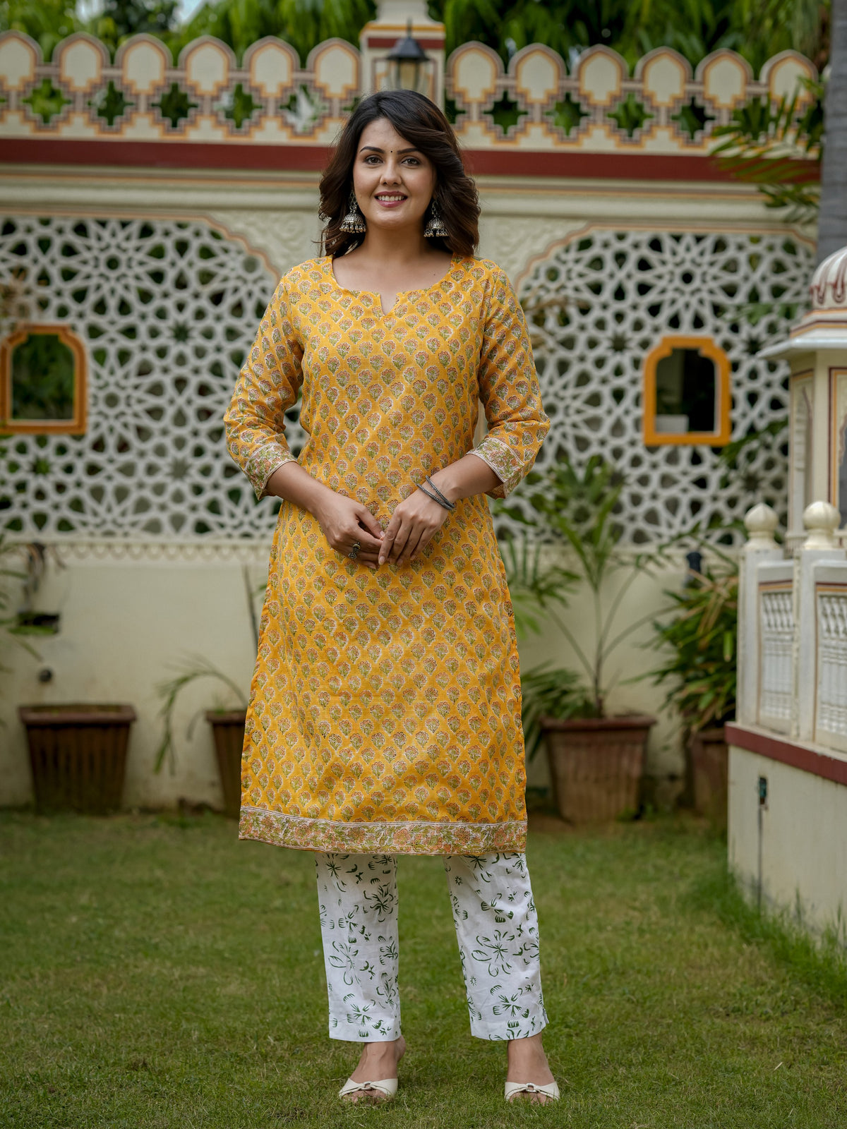 Yellow Printed Kurta Set for Women - Image 6
