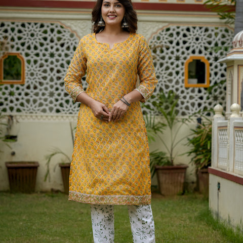 Yellow Printed Kurta Set for Women - Image 6