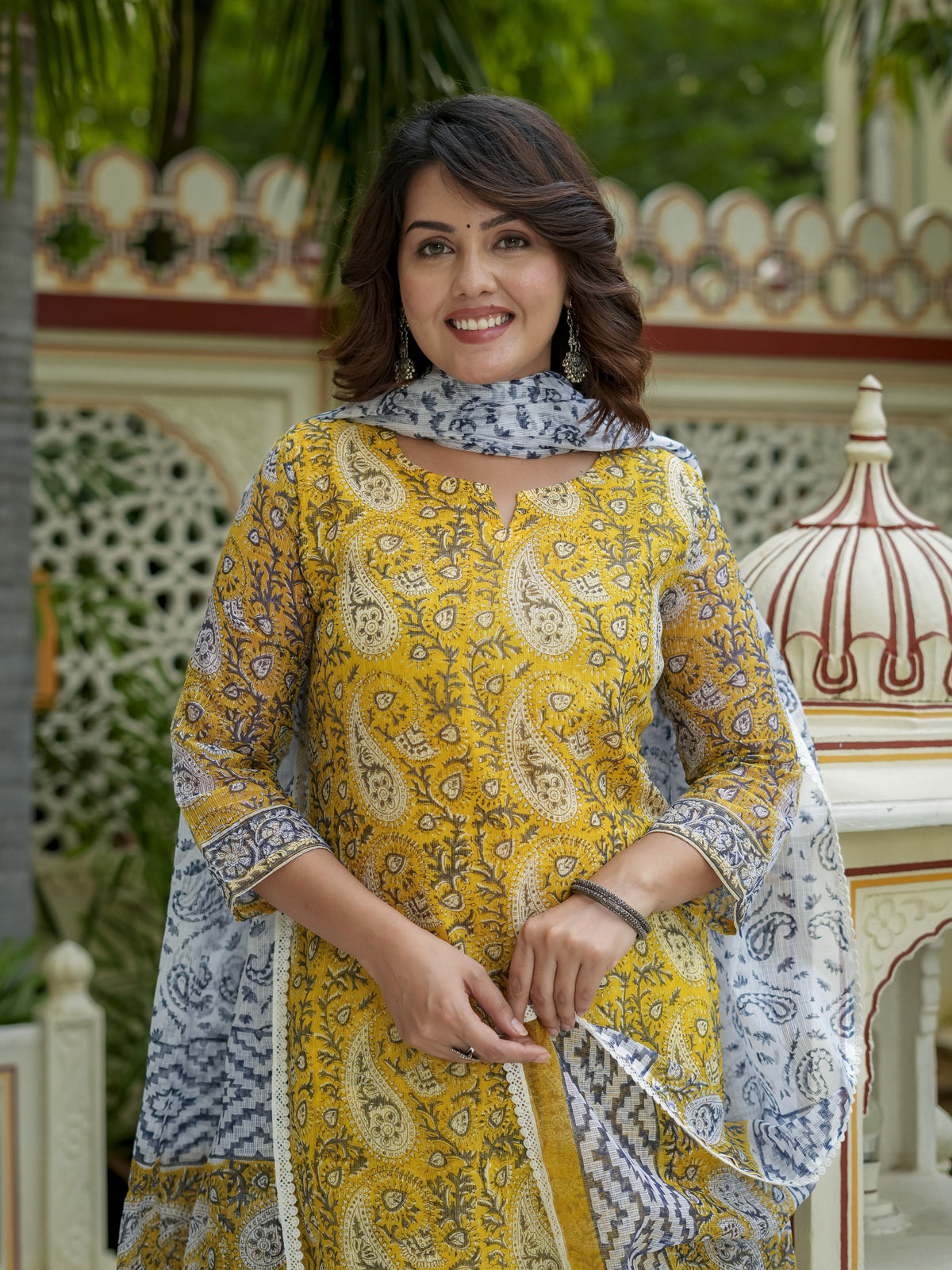 Mustard Printed Kurta Set With Dupatta for Women - Image 10
