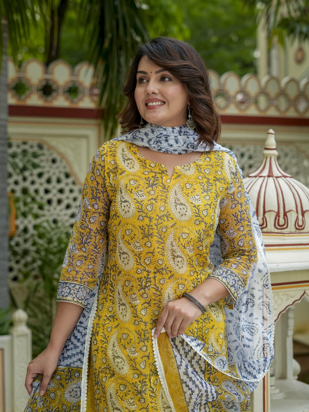 Mustard Printed Kurta Set With Dupatta for Women - Image 2