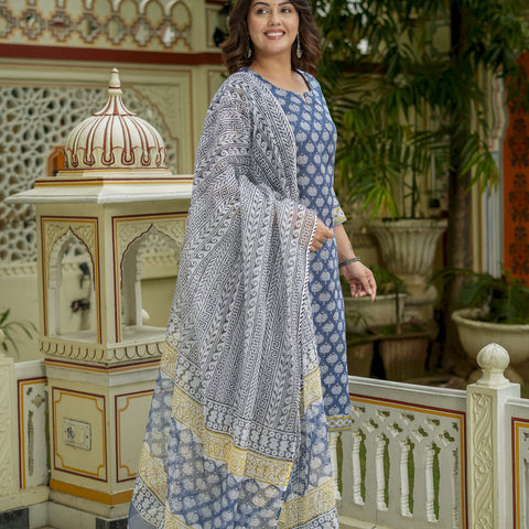 Blue Printed Kurta Set for Women - Image 7