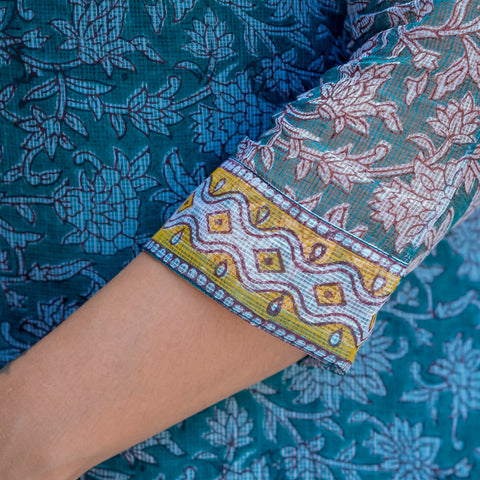 Blue Floral Print Straight Kurta Set for Women - Image 9